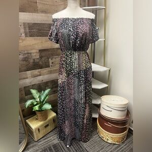 NWT Lulus Black with Floral Print Off the Shoulder Midi